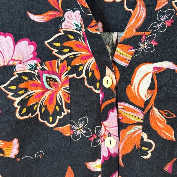 Laundry by Shelli Segal Linen Black Floral Button Down Cropped Shirt Tropical - Picture 3 of 8